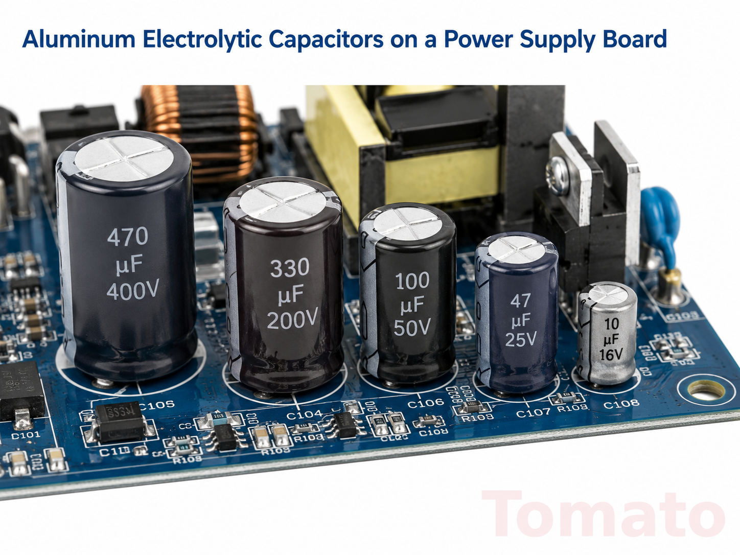 Aluminum electrolytic capacitors on a power supply board